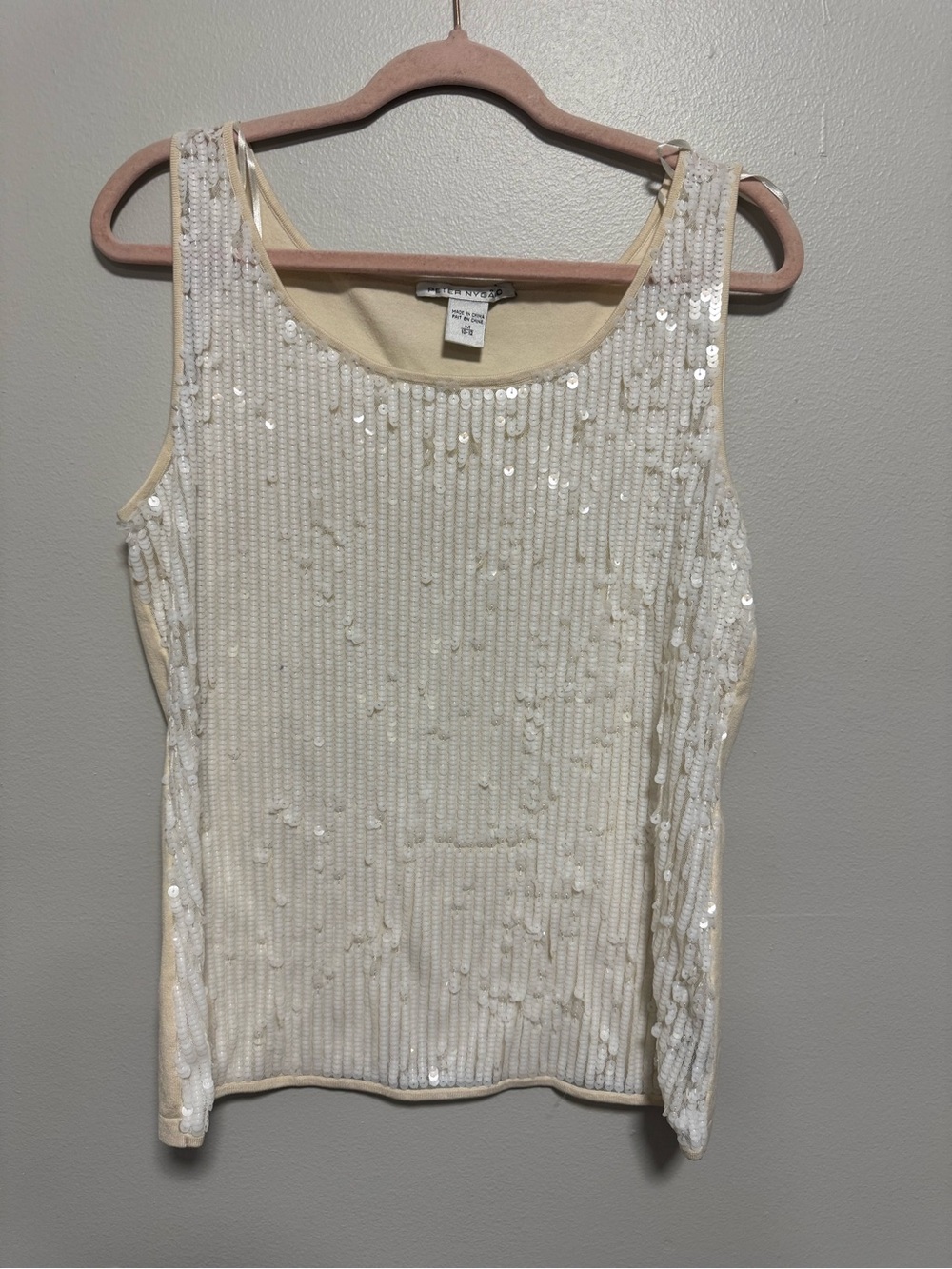 Peter Nygard White Sequin Silk Y2K Tank Top